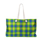Bright Green & Blue Plaid Weekender Bag — Large Travel Tote