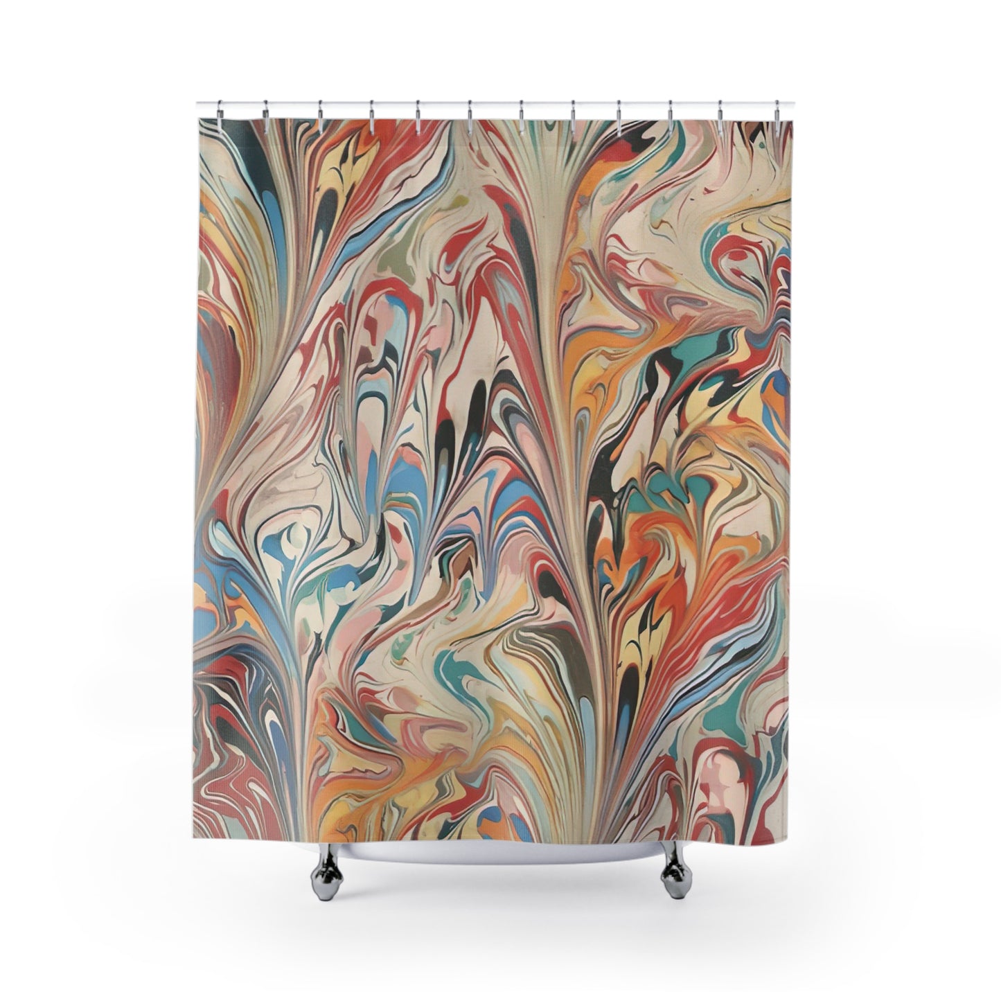 Abstract Marbled Shower Curtain — Colorful Swirl Bathroom Decor
