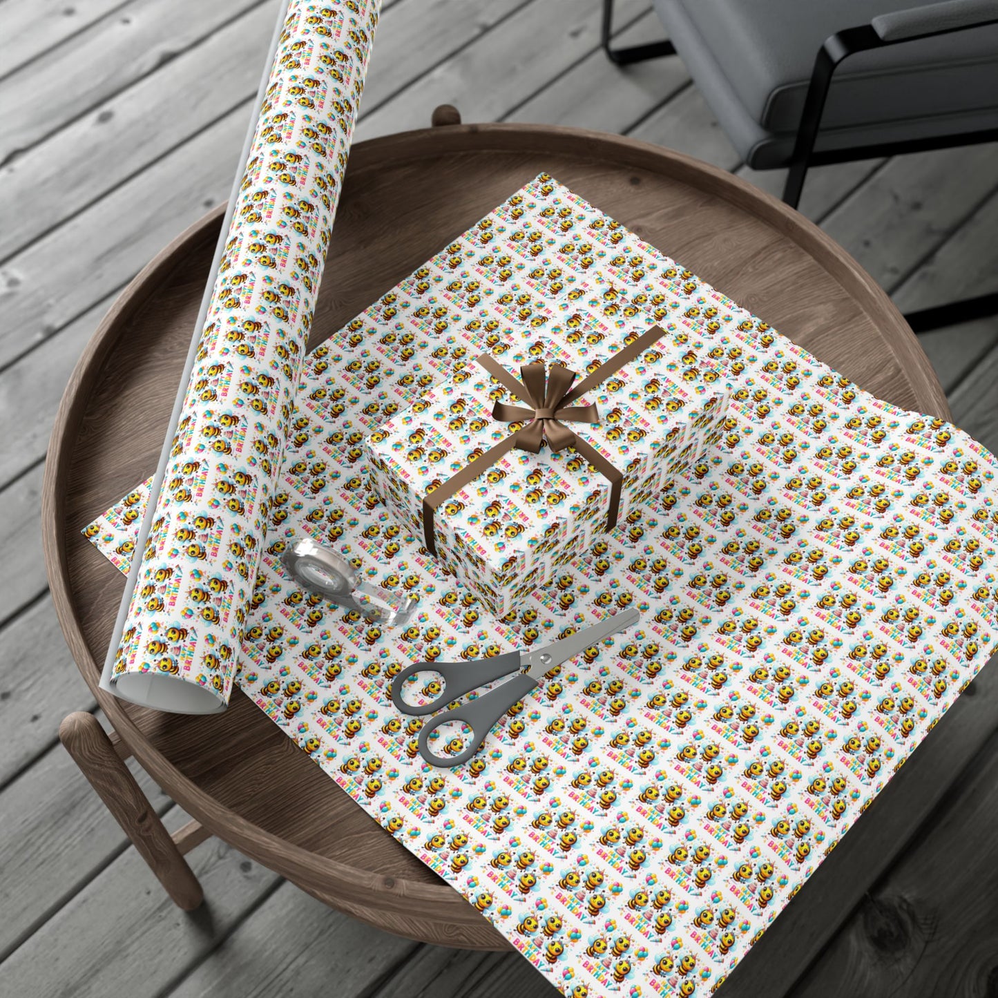Wrapping Paper — Cute Chick 'Happy Birthday' Bee Pattern Gift Wrap