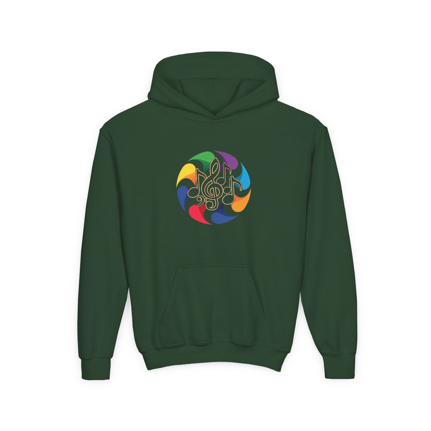 Colorful Music Treble Clef Youth Hoodie | Rainbow Note Circle