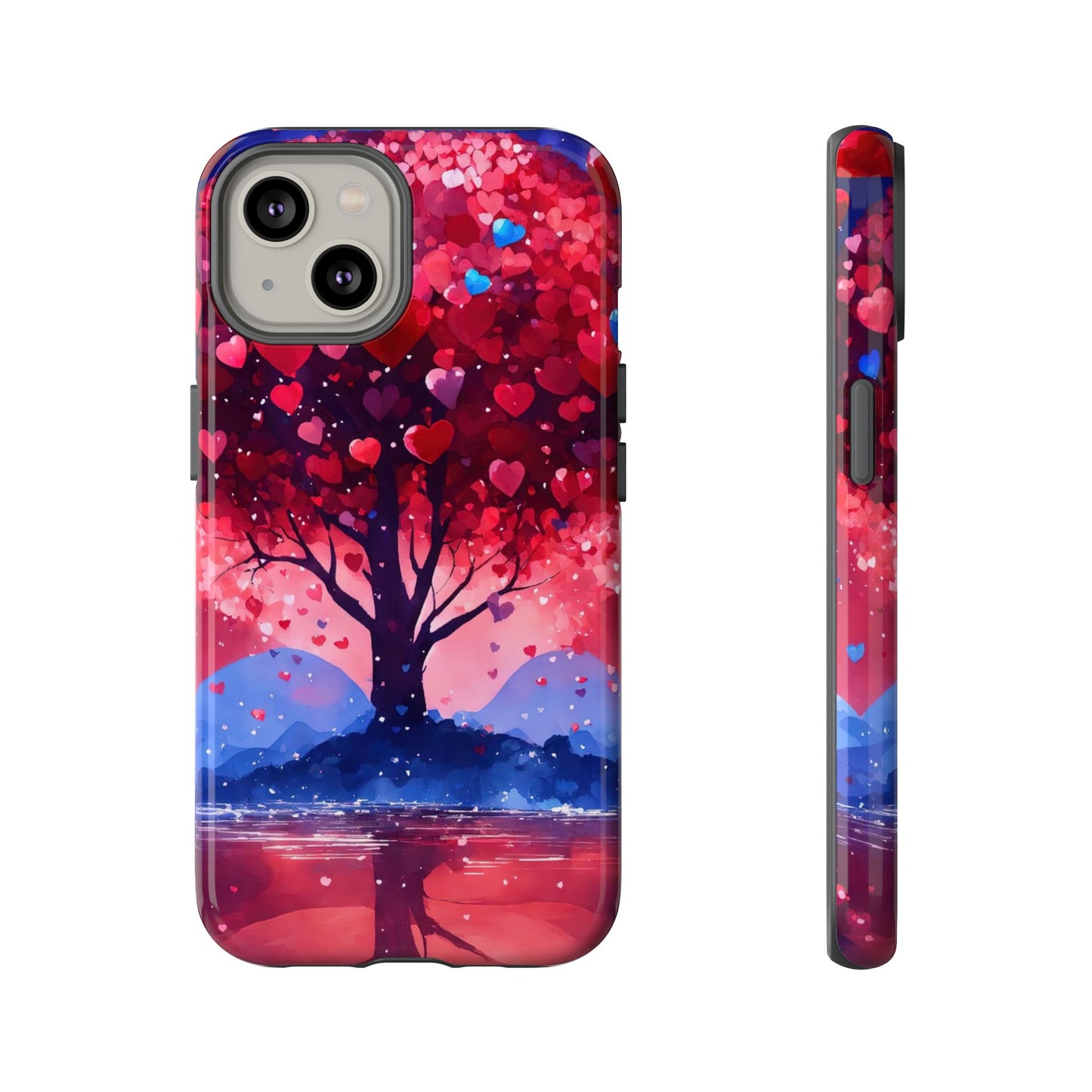 Heart Tree Phone Case — Romantic Red & Blue Protective Tough Case