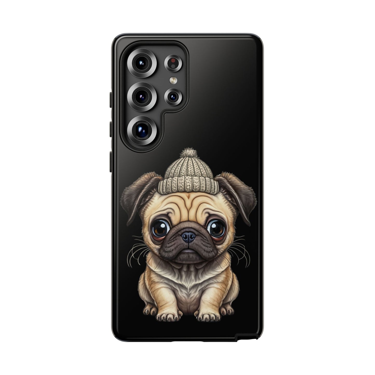 Pug Phone Case – Cute Pug Puppy Illustration on Black Tough Case
