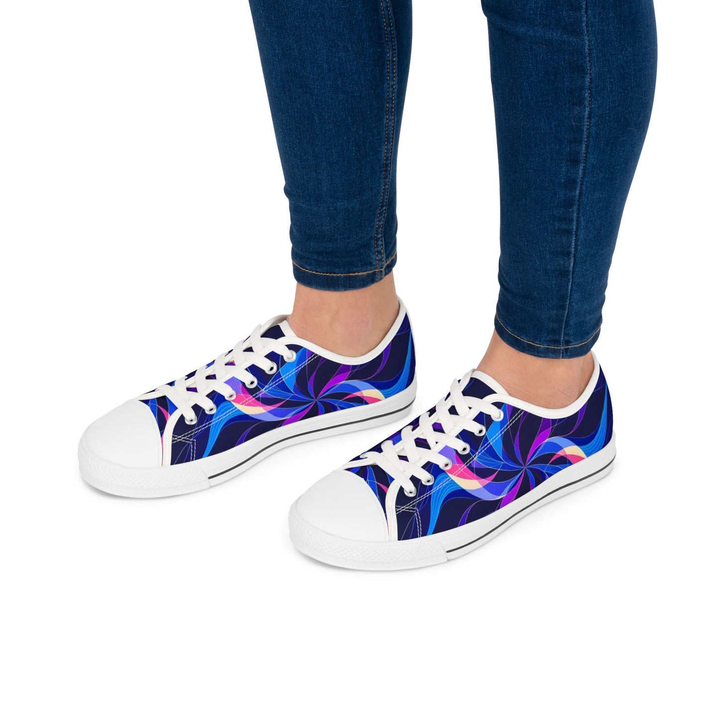 Women's Low Top Sneakers — Blue Purple Swirl Graphic Casual Shoes