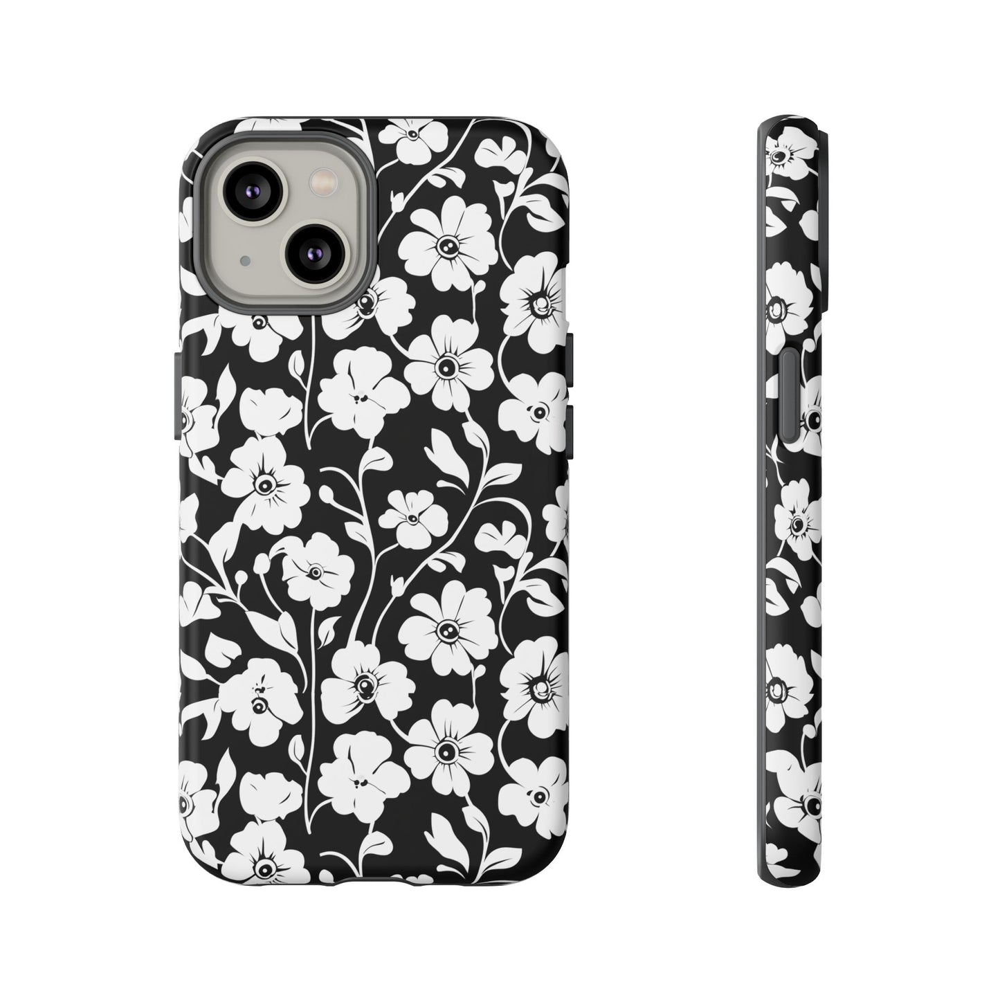 Floral Noir Tough Phone Case — Black & White Flower Protective Cover