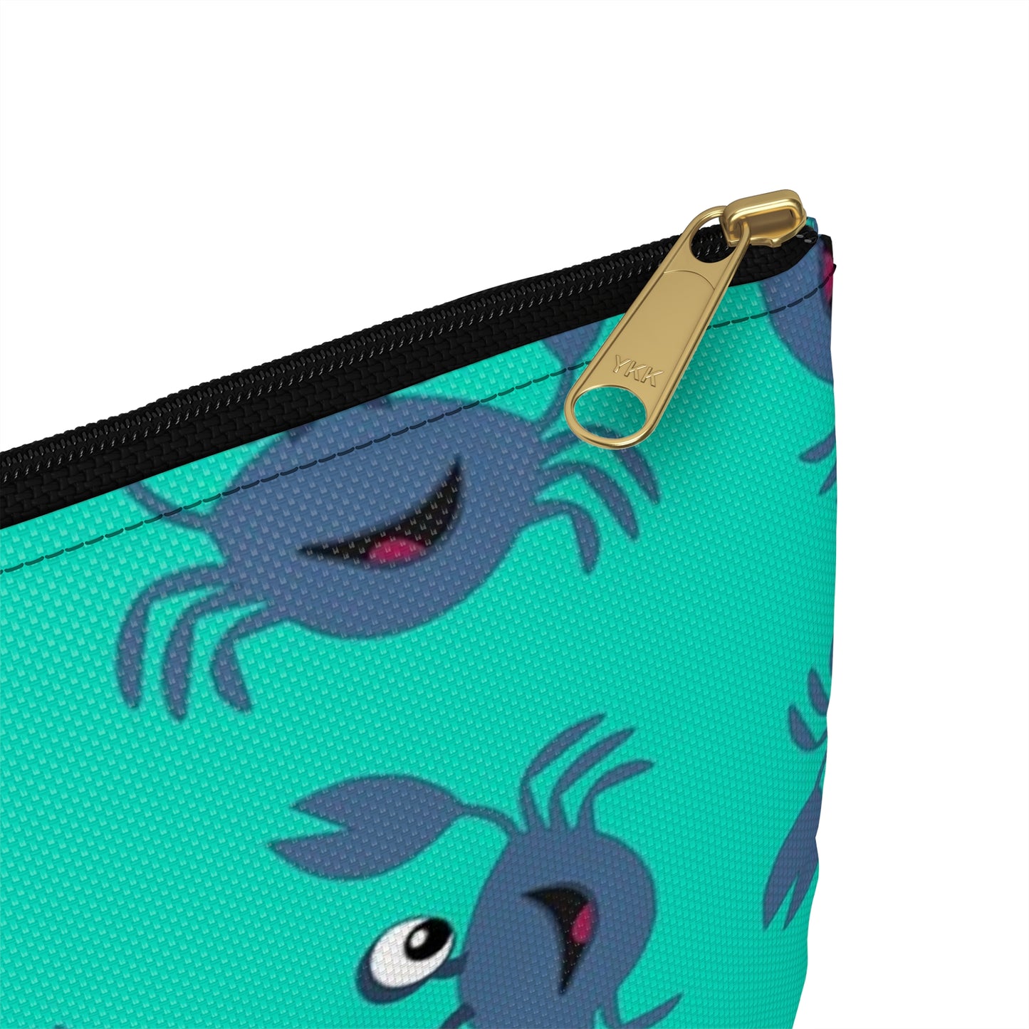 Cute Crab Accessory Pouch, Fun Cosmetic Bag, Beach Accessory, Gift for Crab Lovers, Teal Crab Print Pouch, Summer Essentials