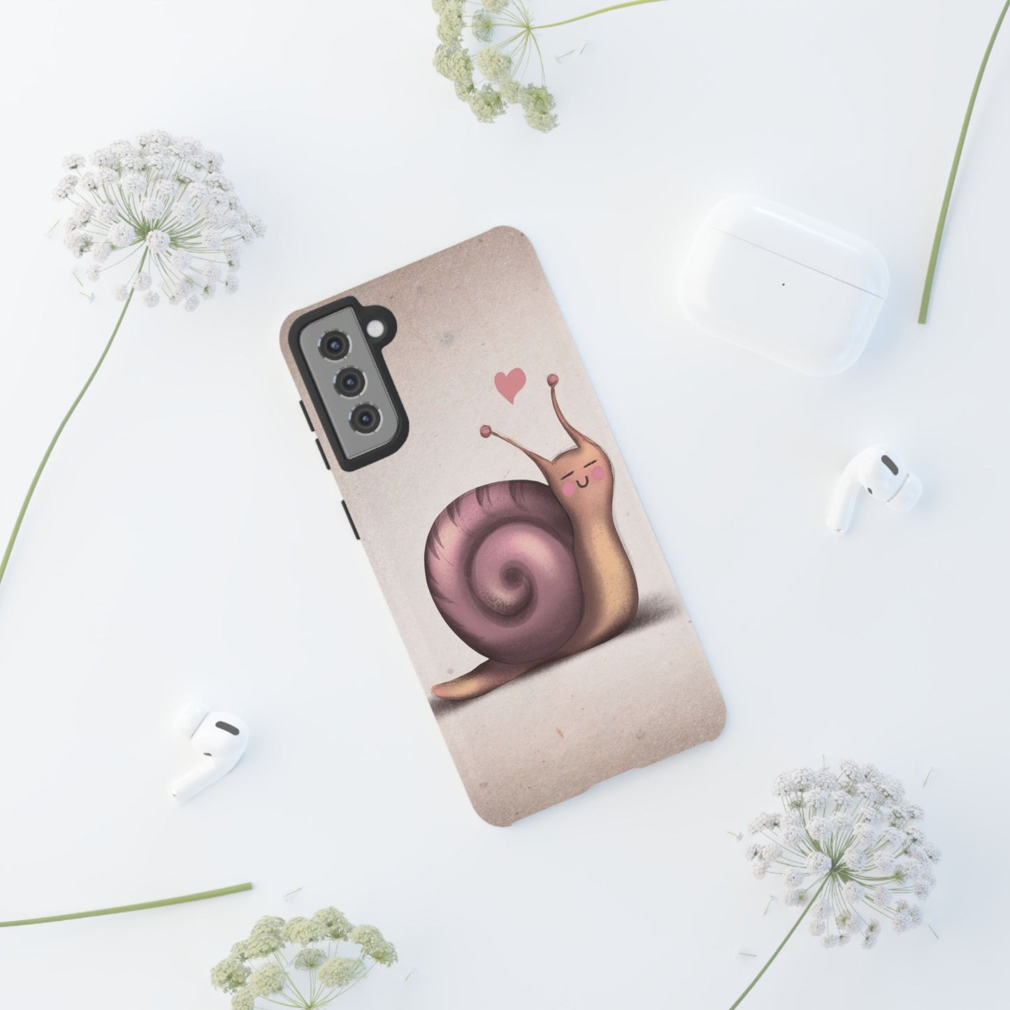Cute Snail Phone Case — Pink Heart Cartoon Protective iPhone Cover