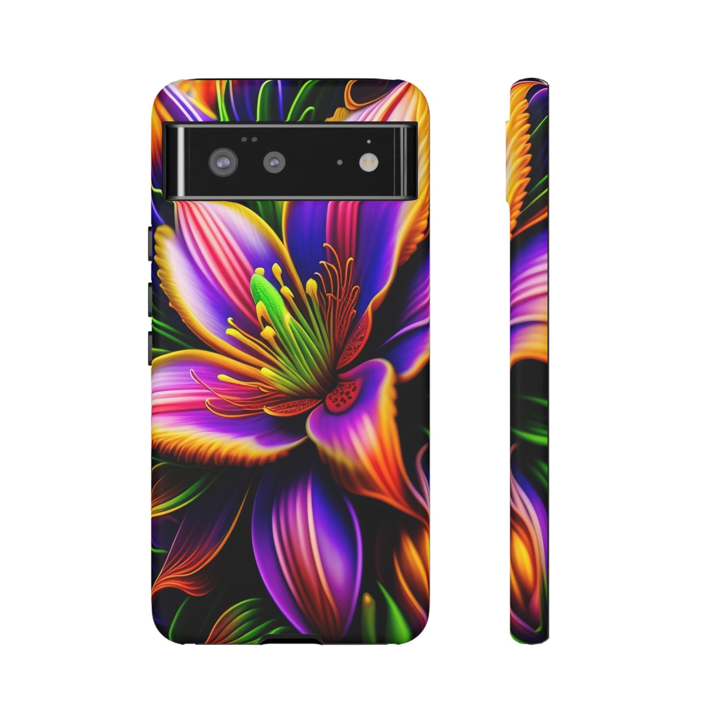 Floral Neon Tough Phone Case — Vivid Purple & Orange Lily Protective Cover