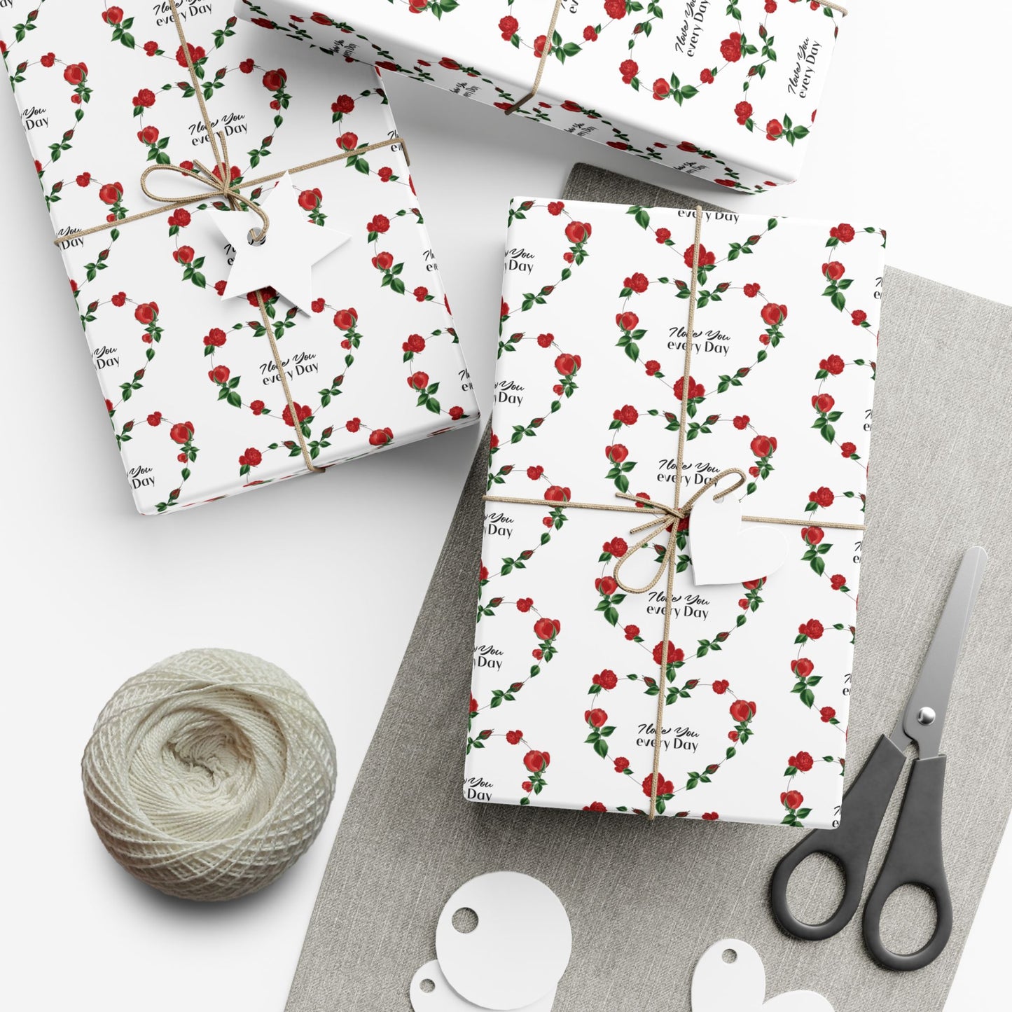 Floral Heart Gift Wrap Paper – 'Mother, Love, Happy Day' Rose Pattern Wrapping Paper (Holiday & Mother's Day)