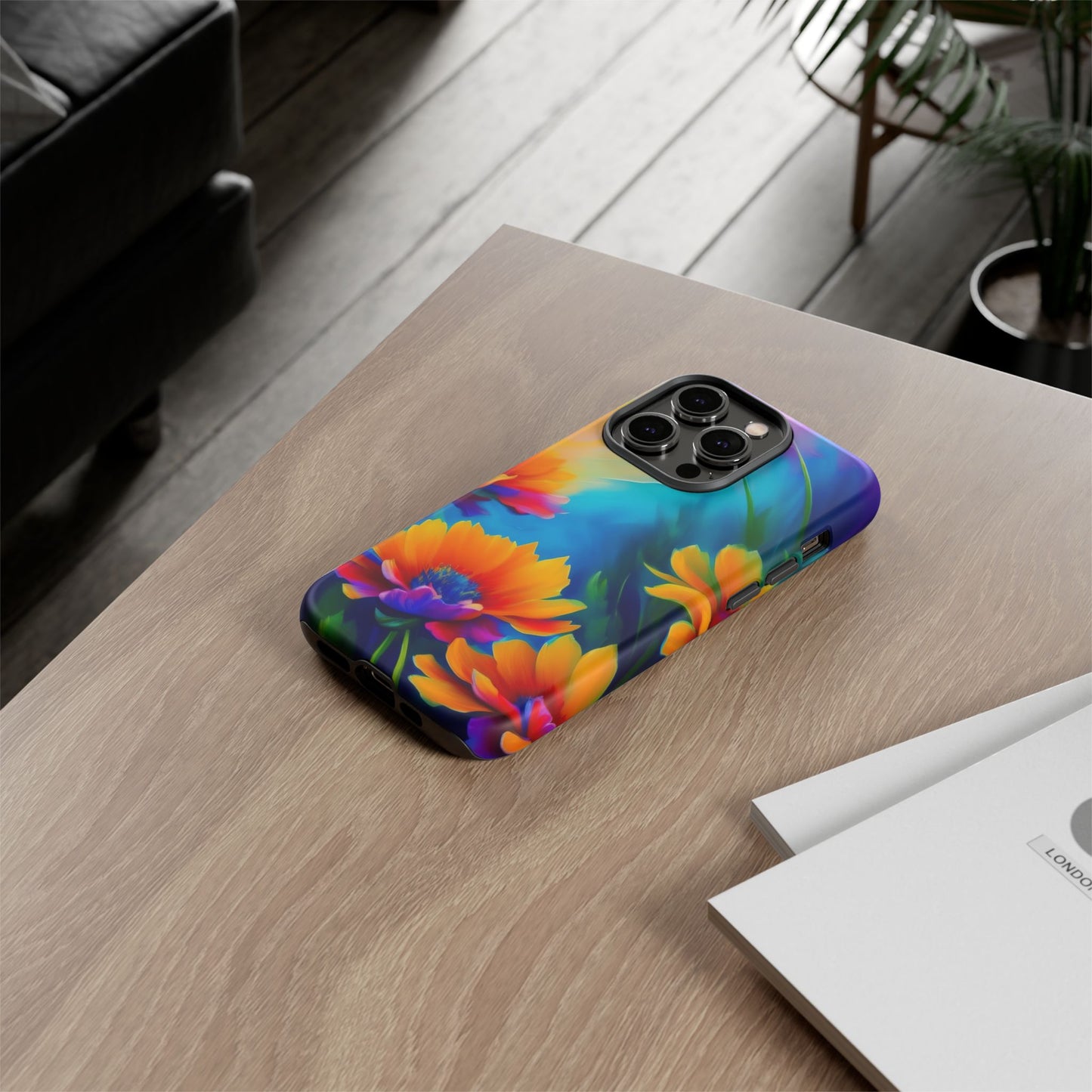 Floral Sunset Tough Phone Case — Vibrant Watercolor Flowers Protective Cover