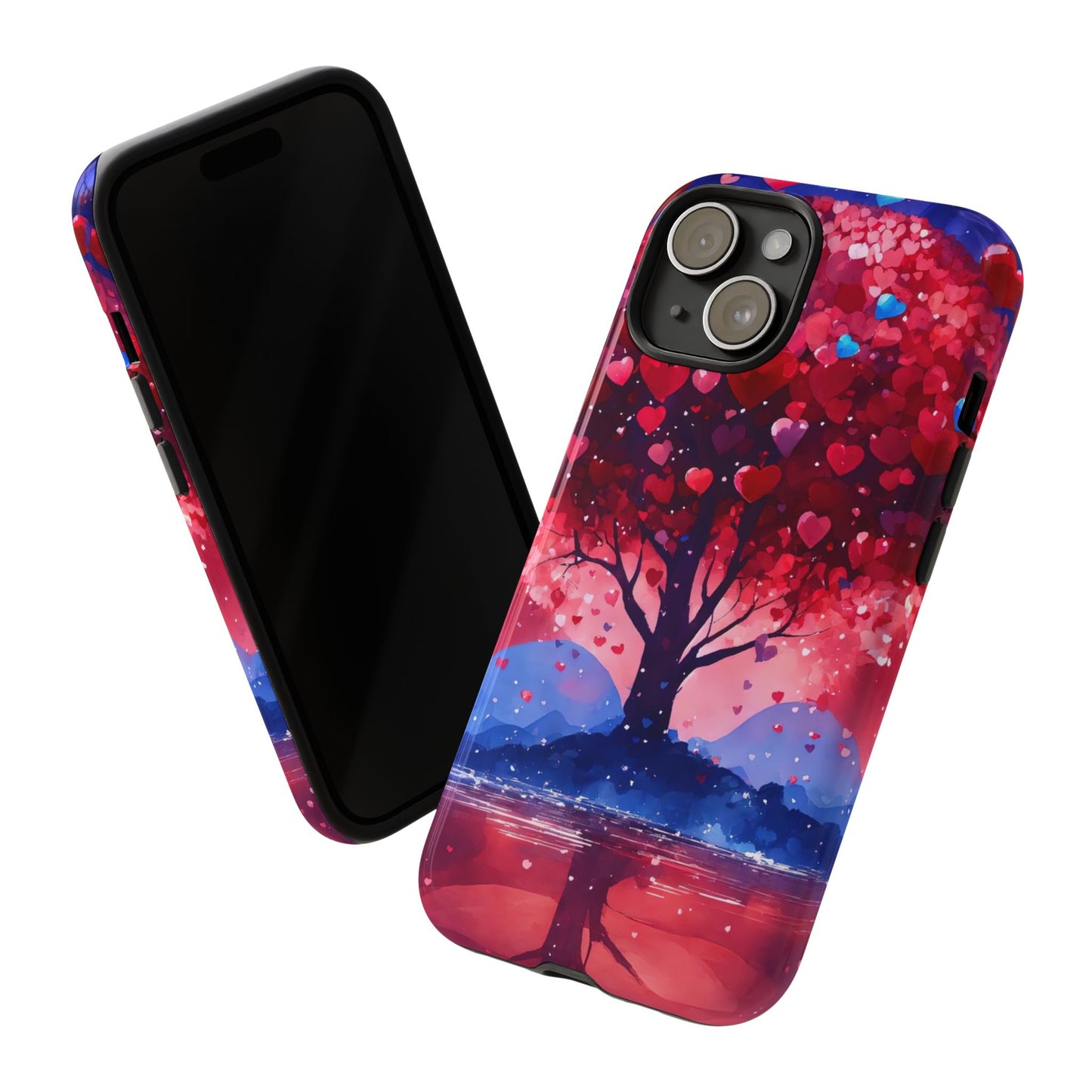 Heart Tree Phone Case — Romantic Red & Blue Protective Tough Case