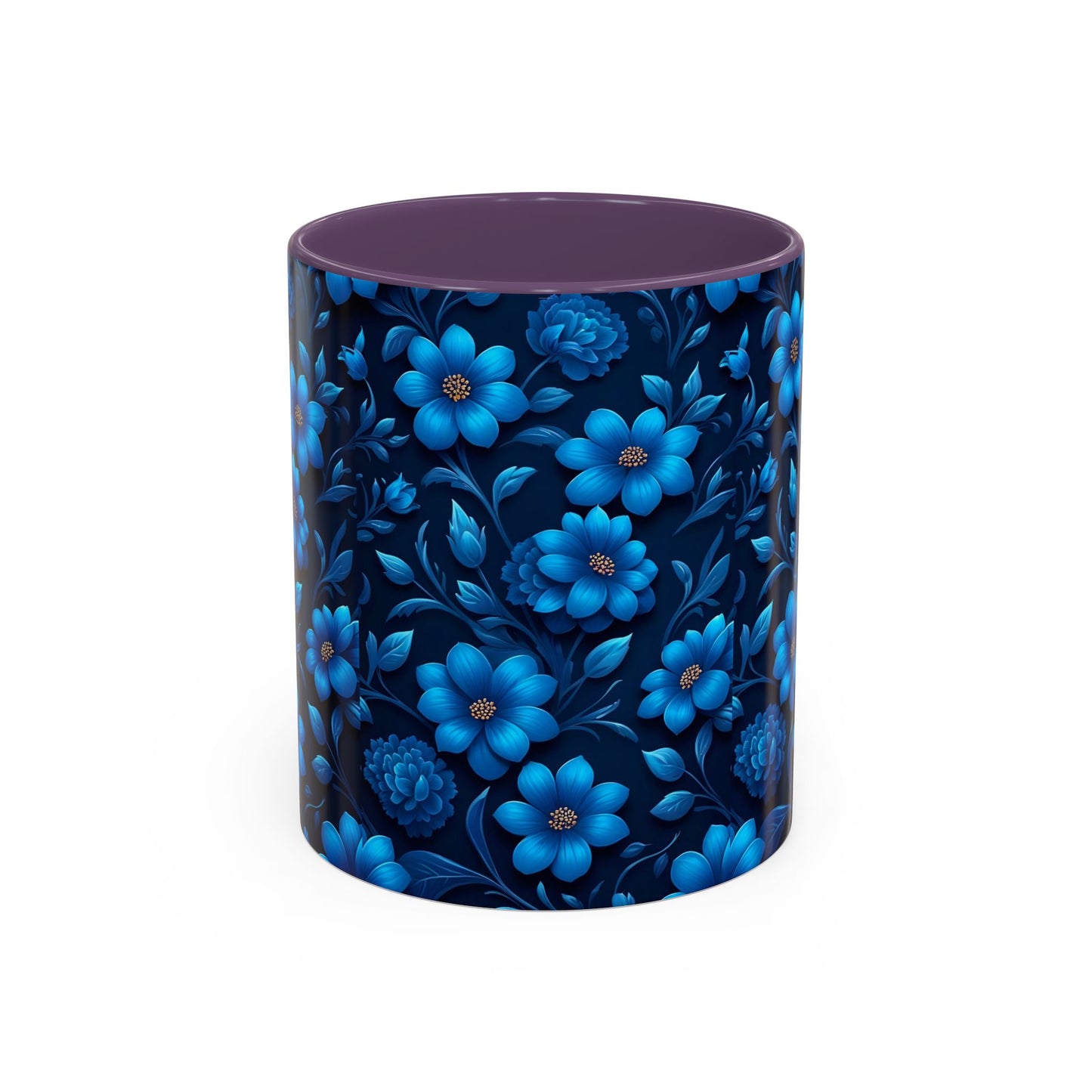 Floral Accent Coffee Mug, Blue Flower Mug, Ceramic Coffee Cup, Gift for Her, Nature-Themed Drinkware, Floral Home Decor, Unique Mug