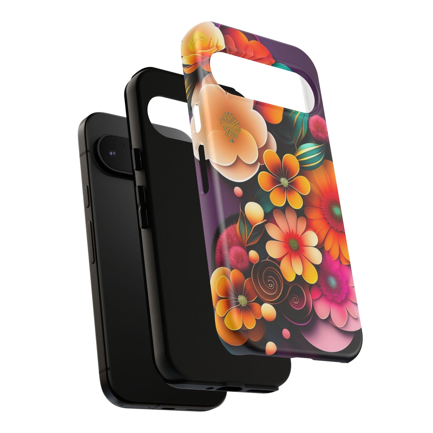 Floral Burst Tough Phone Case — Colorful Retro Flowers Protective Cover