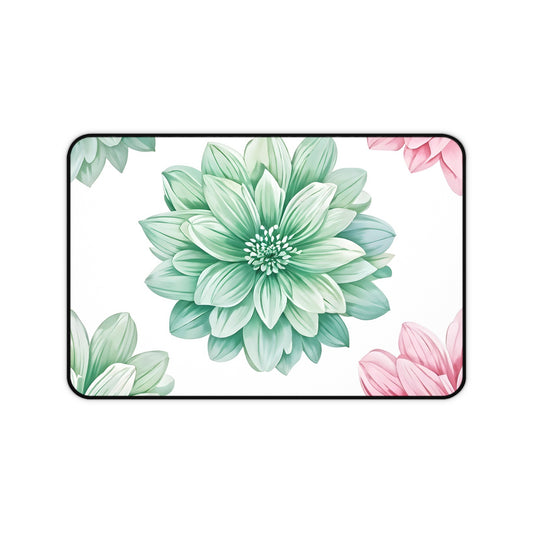 Floral Succulent Desk Mat — Green & Pink Botanical Mouse Pad