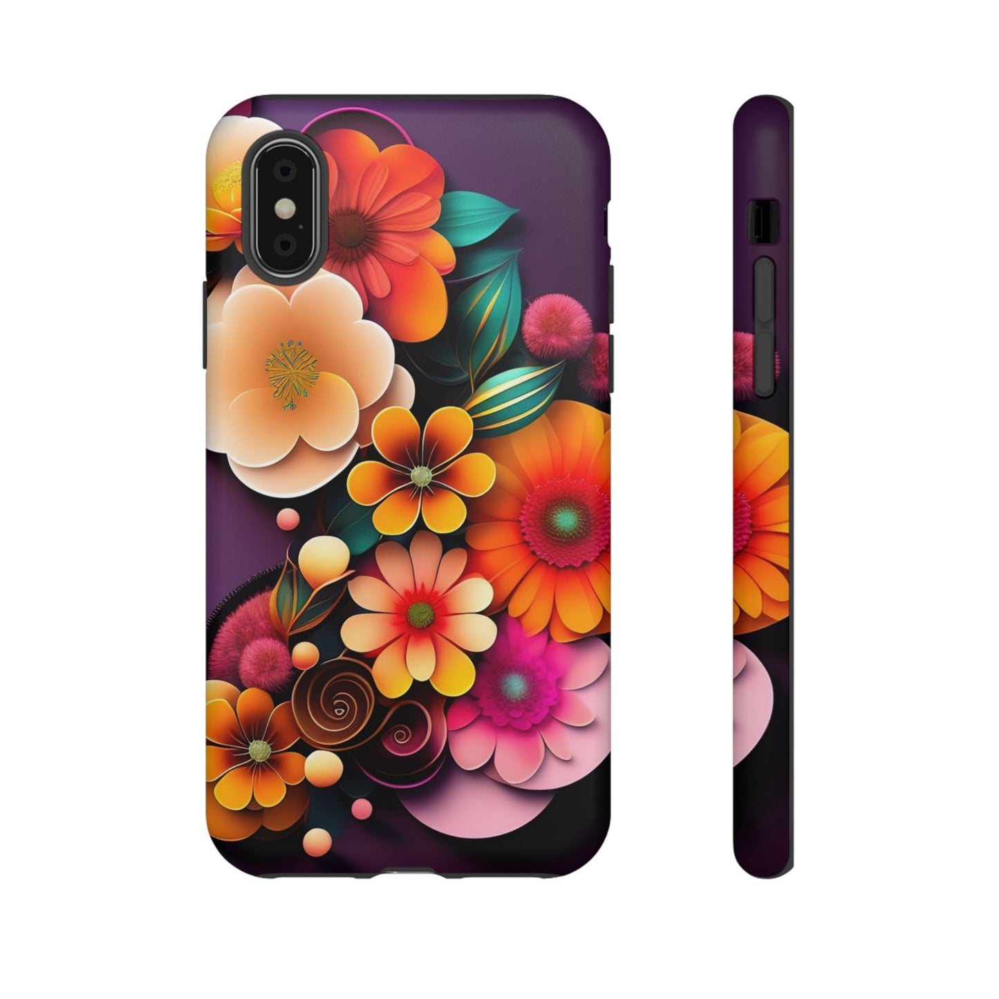 Floral Burst Tough Phone Case — Colorful Retro Flowers Protective Cover
