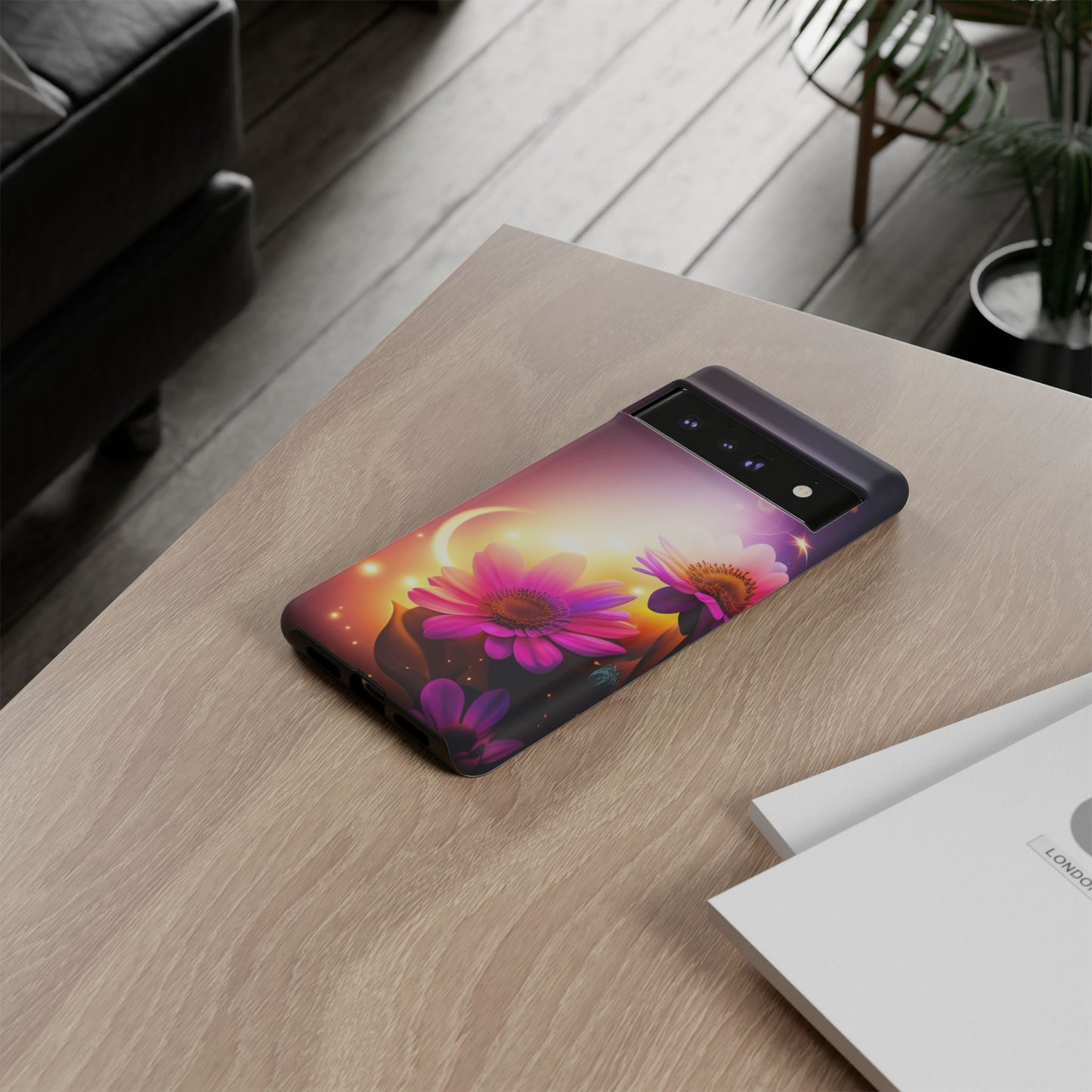 Floral Moonlight Phone Case – Purple Daisy Protective Cover