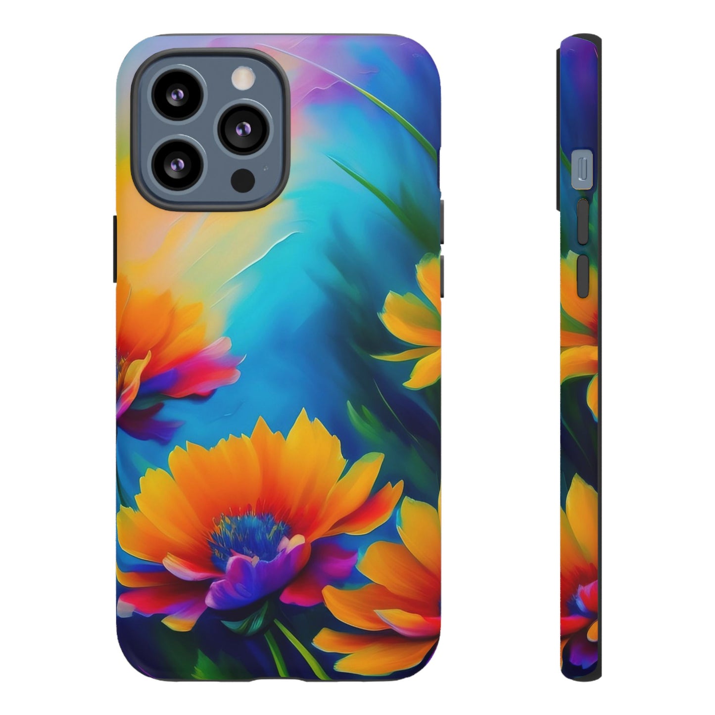 Floral Burst Tough Phone Case — Vibrant Watercolor Flowers Protective Cover