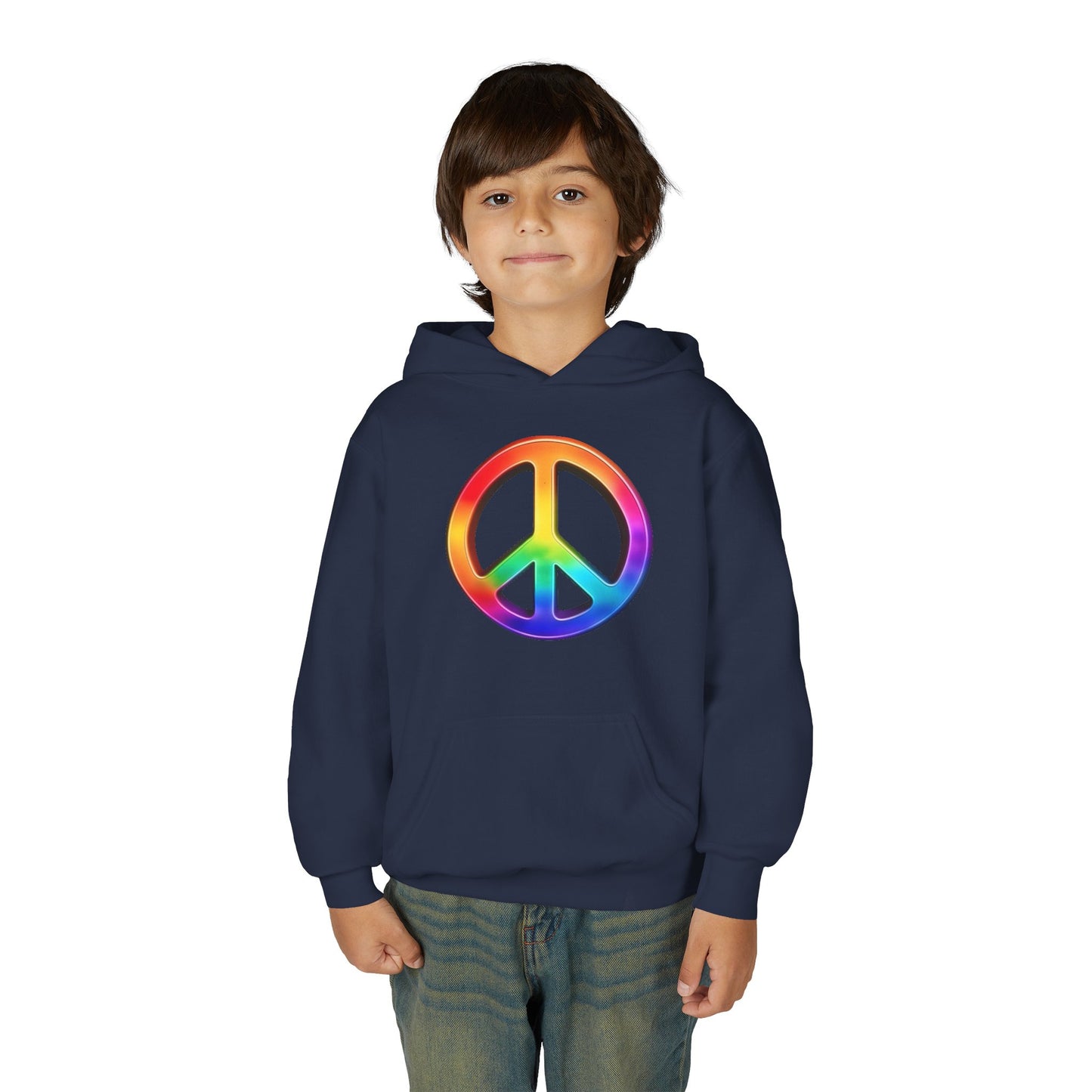 Youth Hoodie — Rainbow Peace Sign Pullover