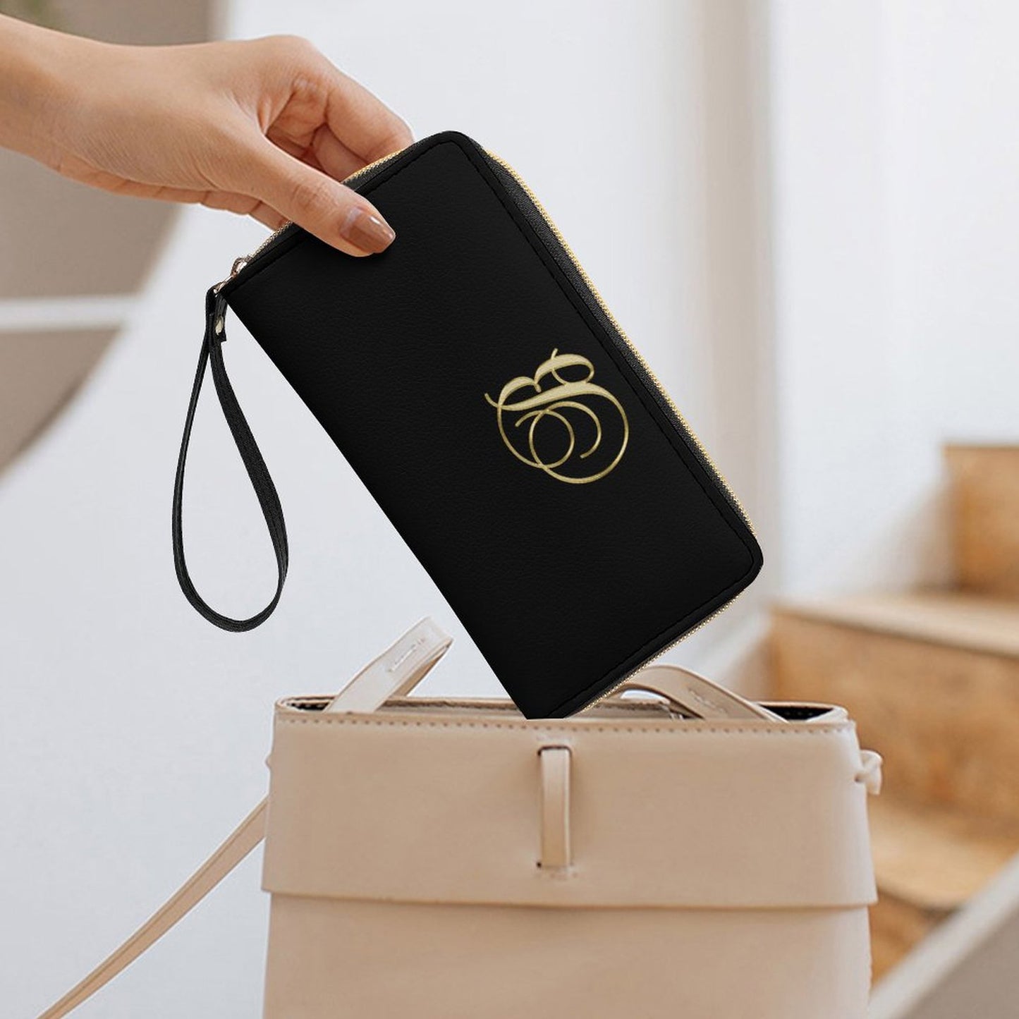 Leather Wallet with Wristlet Strap - Letter B