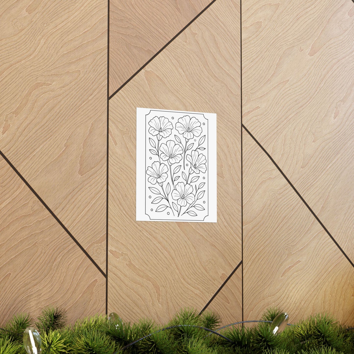 Botanical Line Art Poster — Matte Vertical Floral Wall Art - DIY