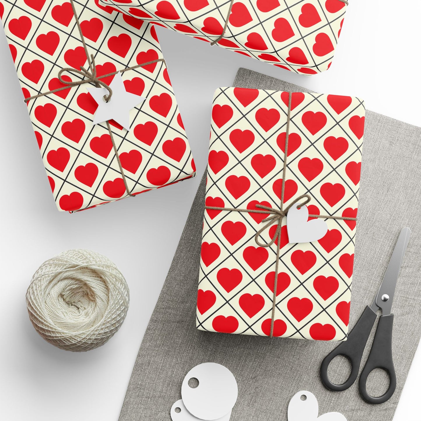 Heart Lattice Wrapping Paper Roll — Red Hearts Valentine's Gift Wrap