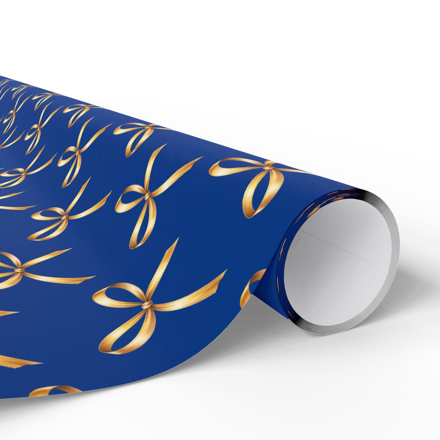 Wrapping Paper — Blue Gift Wrap with Gold Ribbon Pattern