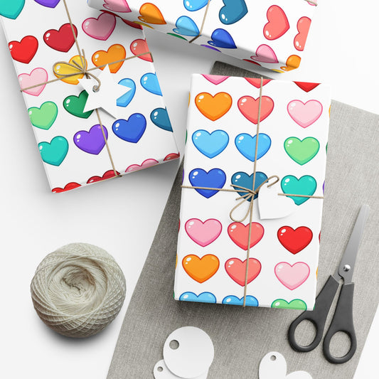 Rainbow Hearts Gift Wrap Paper — Colorful Heart Pattern Wrapping Paper for Birthdays, Valentine’s & Pride