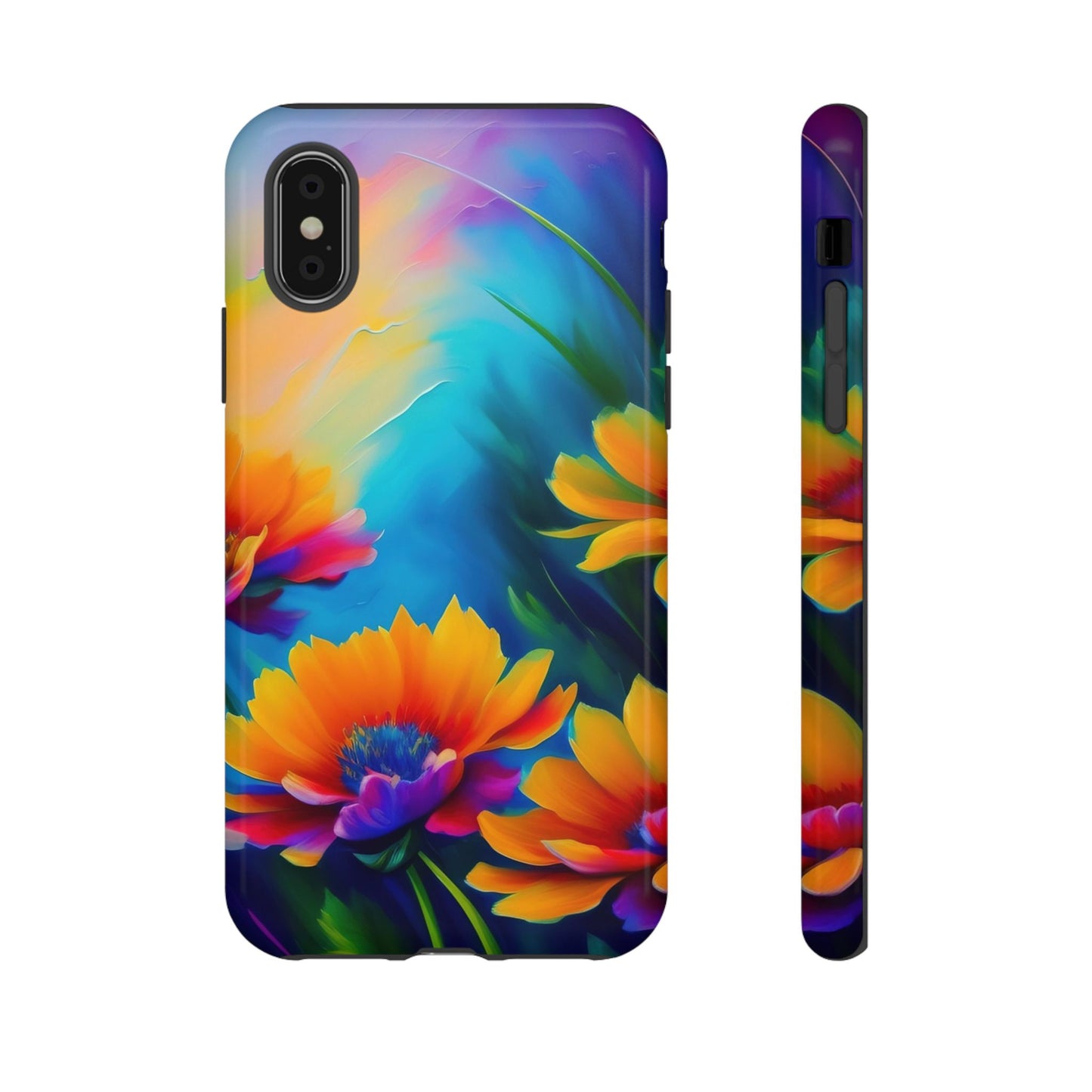 Floral Sunset Tough Phone Case — Vibrant Watercolor Flowers Protective Cover