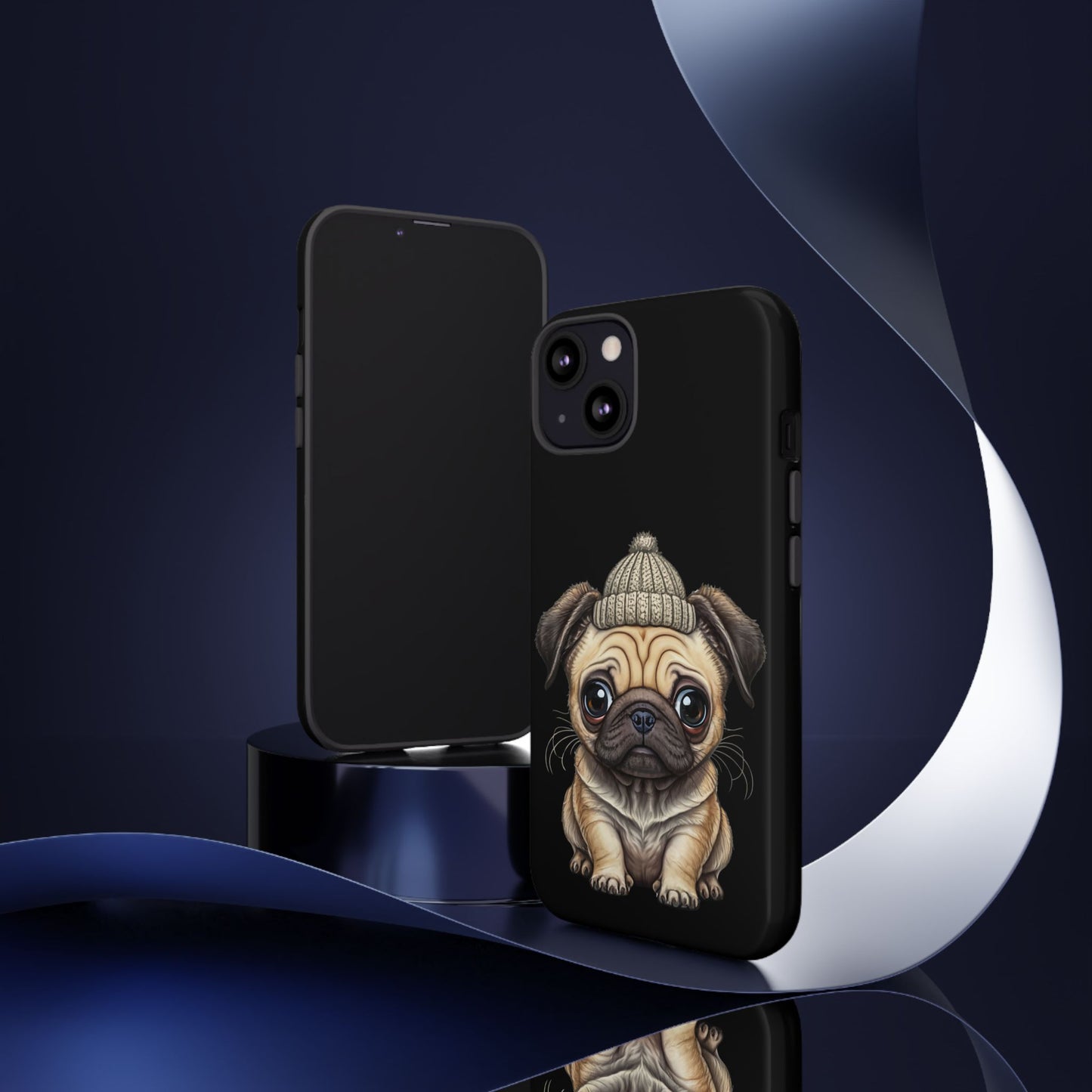 Pug Phone Case – Cute Pug Puppy Illustration on Black Tough Case