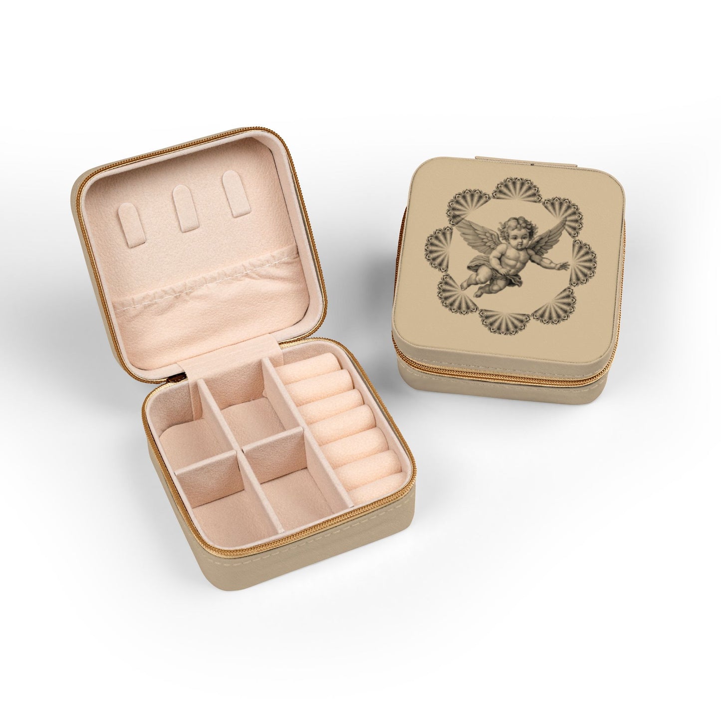 Rose Gold Cherub Jewelry Travel Case — Compact Ring & Earring Organizer