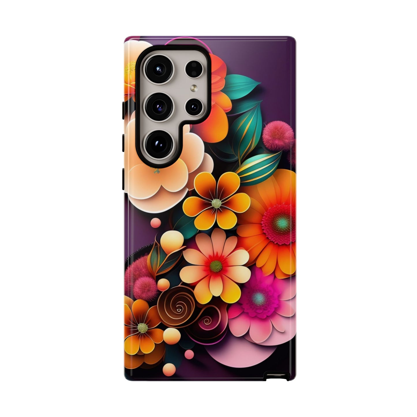 Floral Burst Tough Phone Case — Colorful Retro Flowers Protective Cover