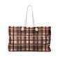 Plaid Weekender Bag — Rustic Brown & Burgundy Travel Tote