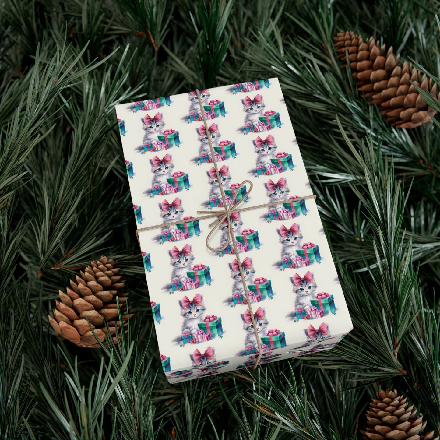 Gift Wrap Paper — Cute Kitten with Presents Pattern