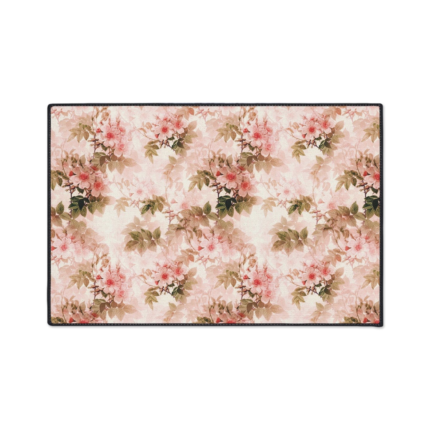 Floral Vintage Heavy-Duty Floor Mat — Pink Rose Garden Rug