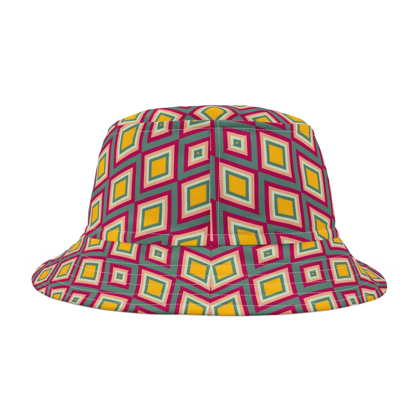 Diamond Geo Print Bucket Hat — Colorful Retro Festival Sun Hat