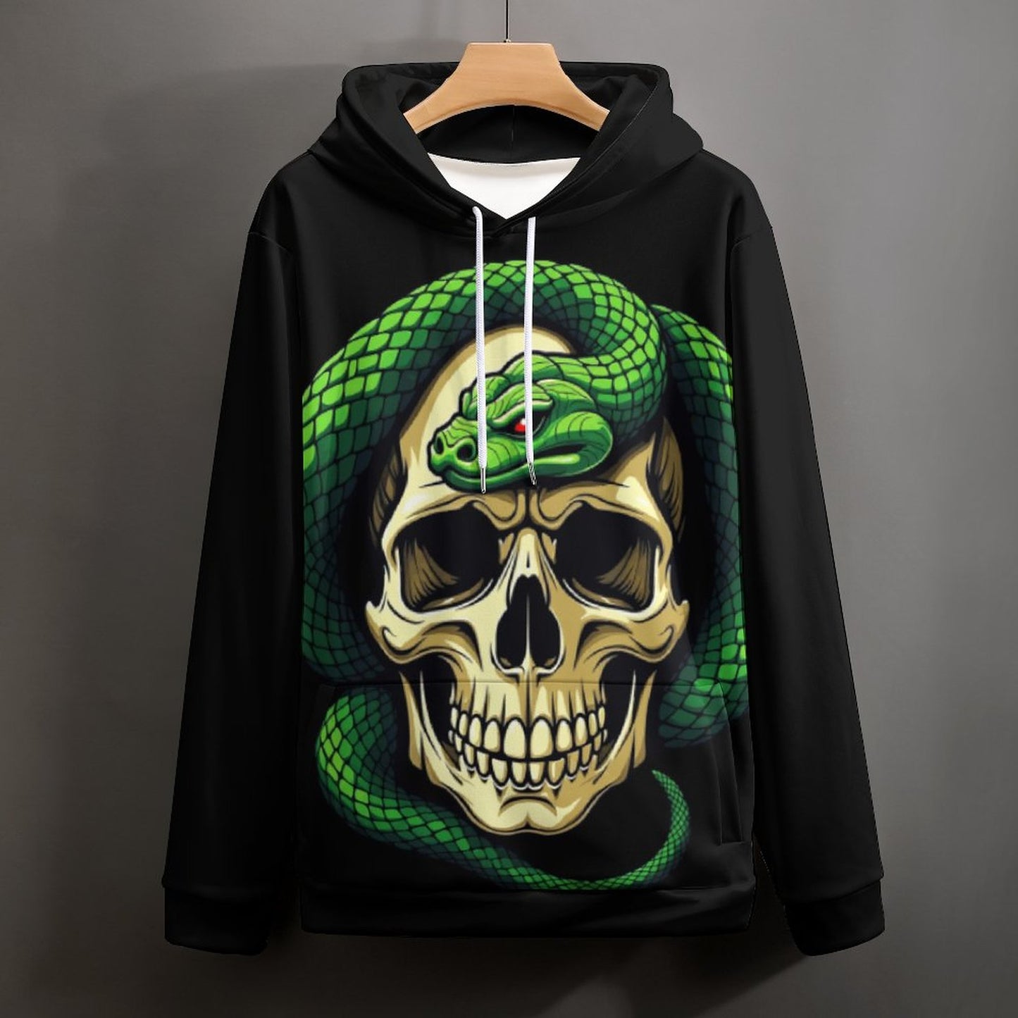 Men's Cool Hoodie with Double-layer Cap - Skull and Snake
