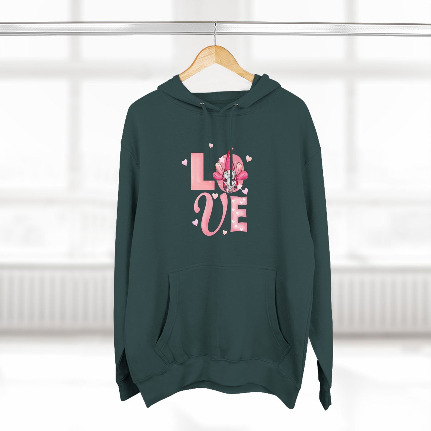 Love Blossom Hoodie — Pink Floral "LOVE" Graphic Fleece Hoodie