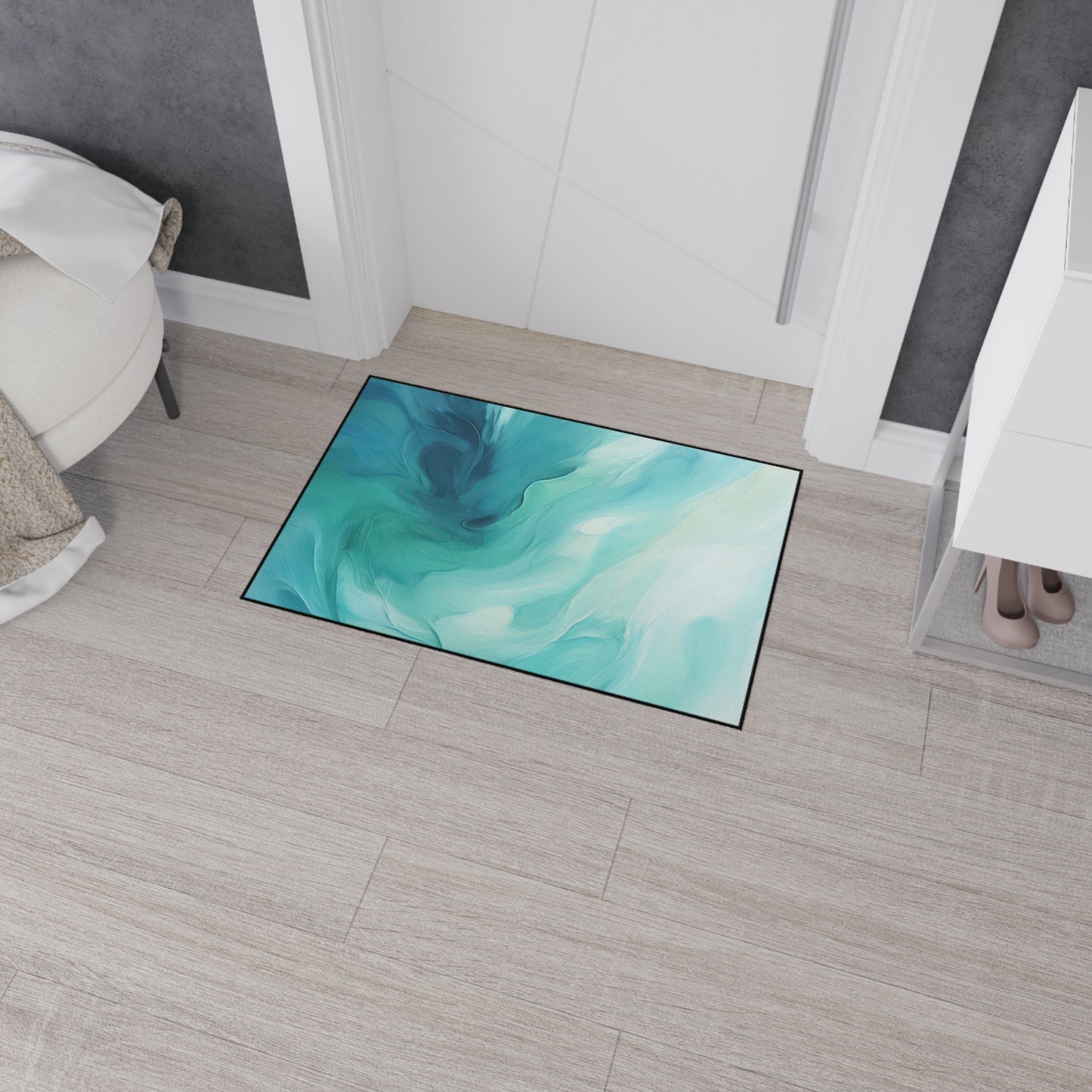 Heavy Duty Floor Mat — Teal Ocean Abstract Slip-Resistant Entry Rug