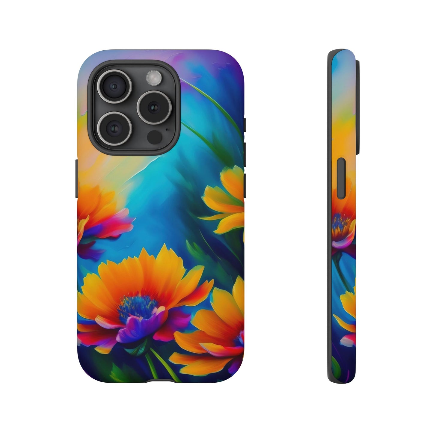 Floral Sunset Tough Phone Case — Vibrant Watercolor Flowers Protective Cover