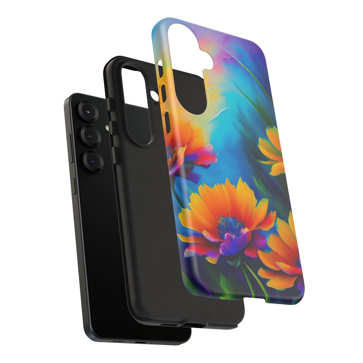 Floral Sunset Tough Phone Case — Vibrant Watercolor Flowers Protective Cover