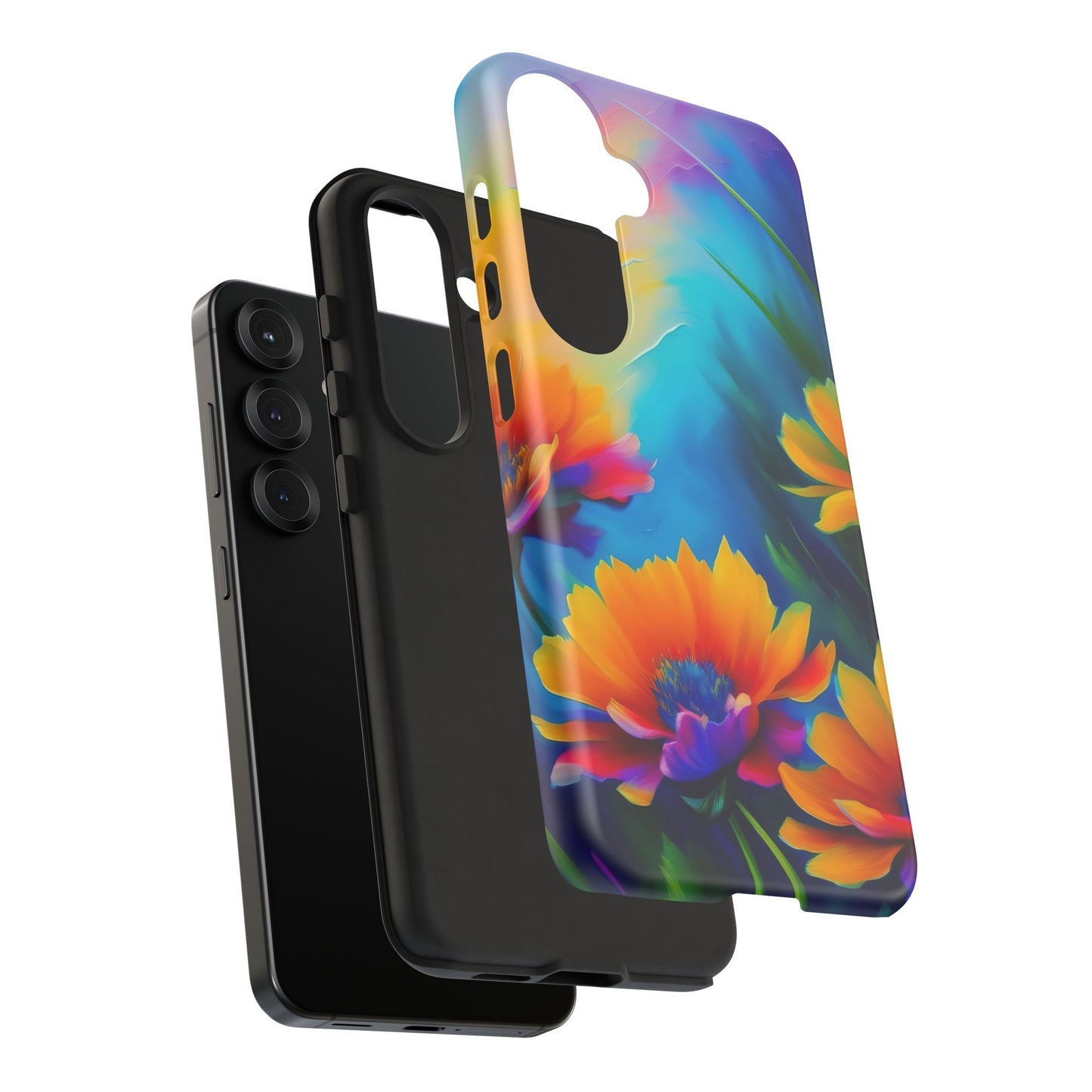 Floral Sunset Tough Phone Case — Vibrant Watercolor Flowers Protective Cover