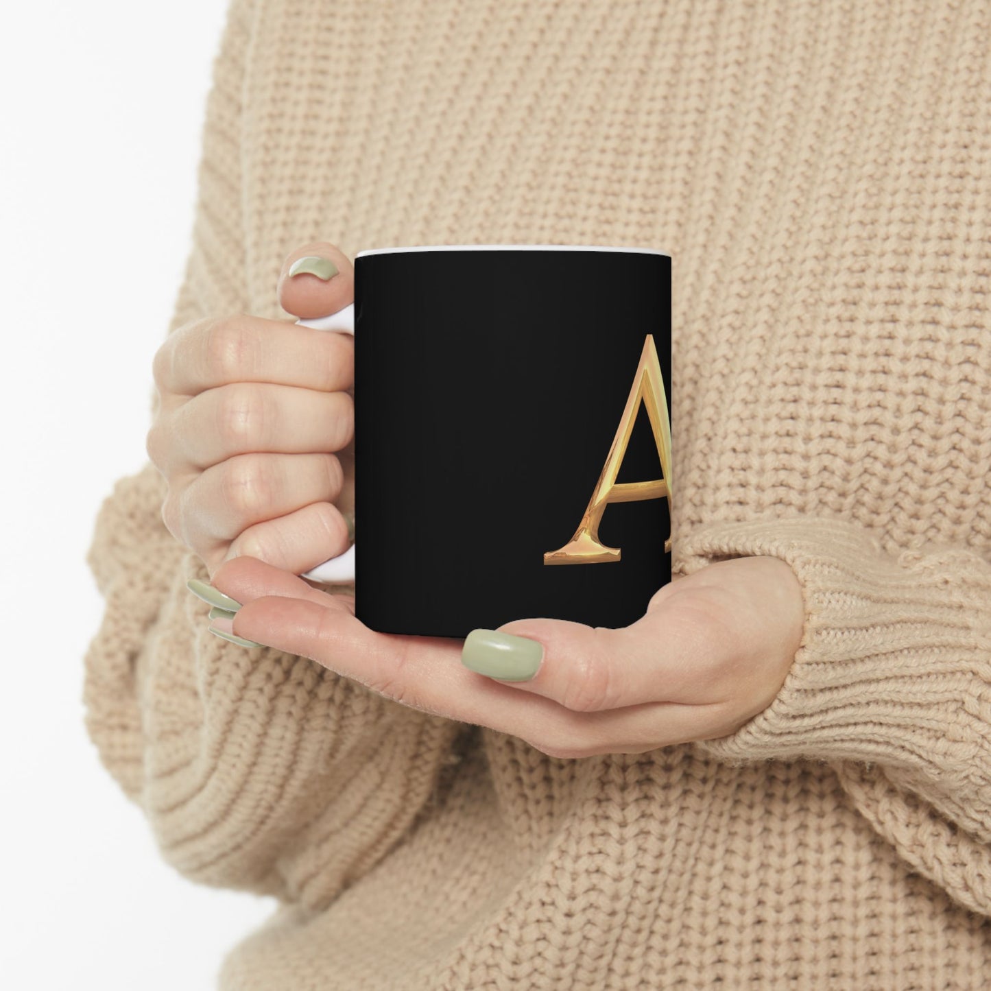 Elegant Personalized Ceramic Mug with Initial, Custom Coffee Cup, Unique Gift for Her, Stylish Kitchen Decor, Monogrammed Drinkware