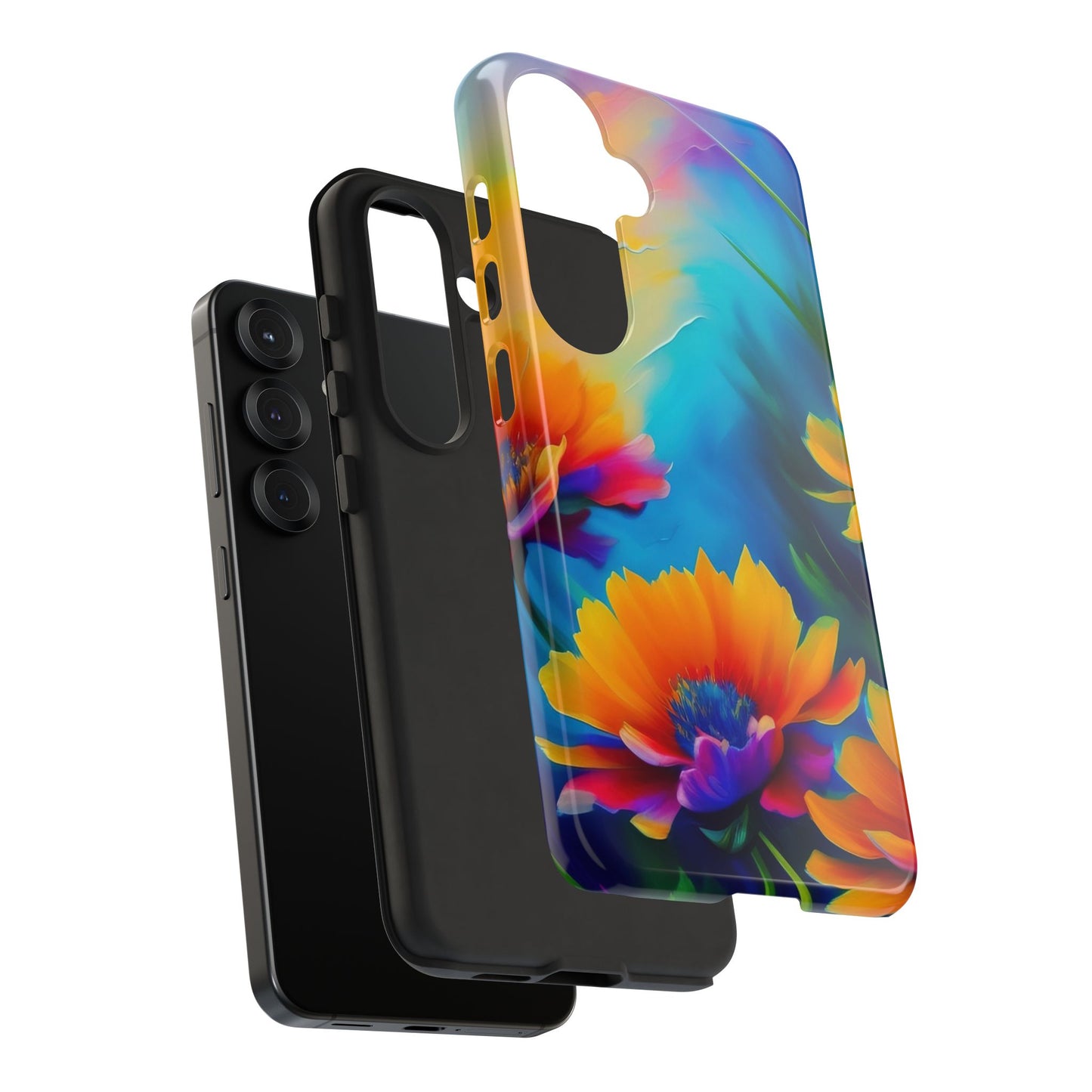 Floral Burst Tough Phone Case — Vibrant Watercolor Flowers Protective Cover