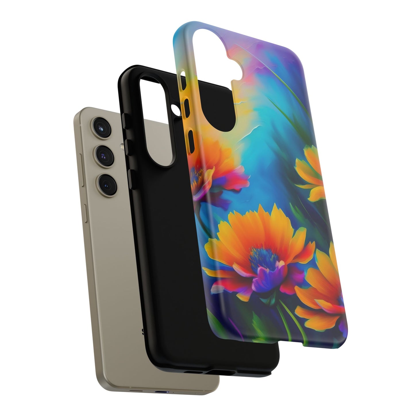 Floral Sunset Tough Phone Case — Vibrant Watercolor Flowers Protective Cover