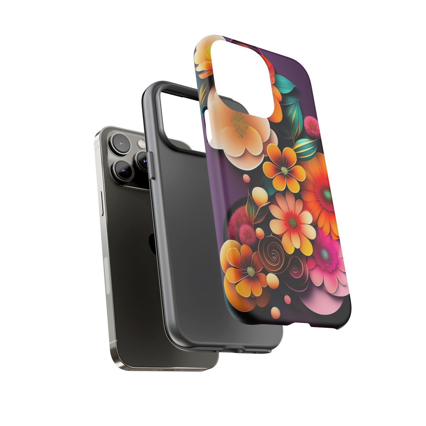 Floral Burst Tough Phone Case — Colorful Retro Flowers Protective Cover