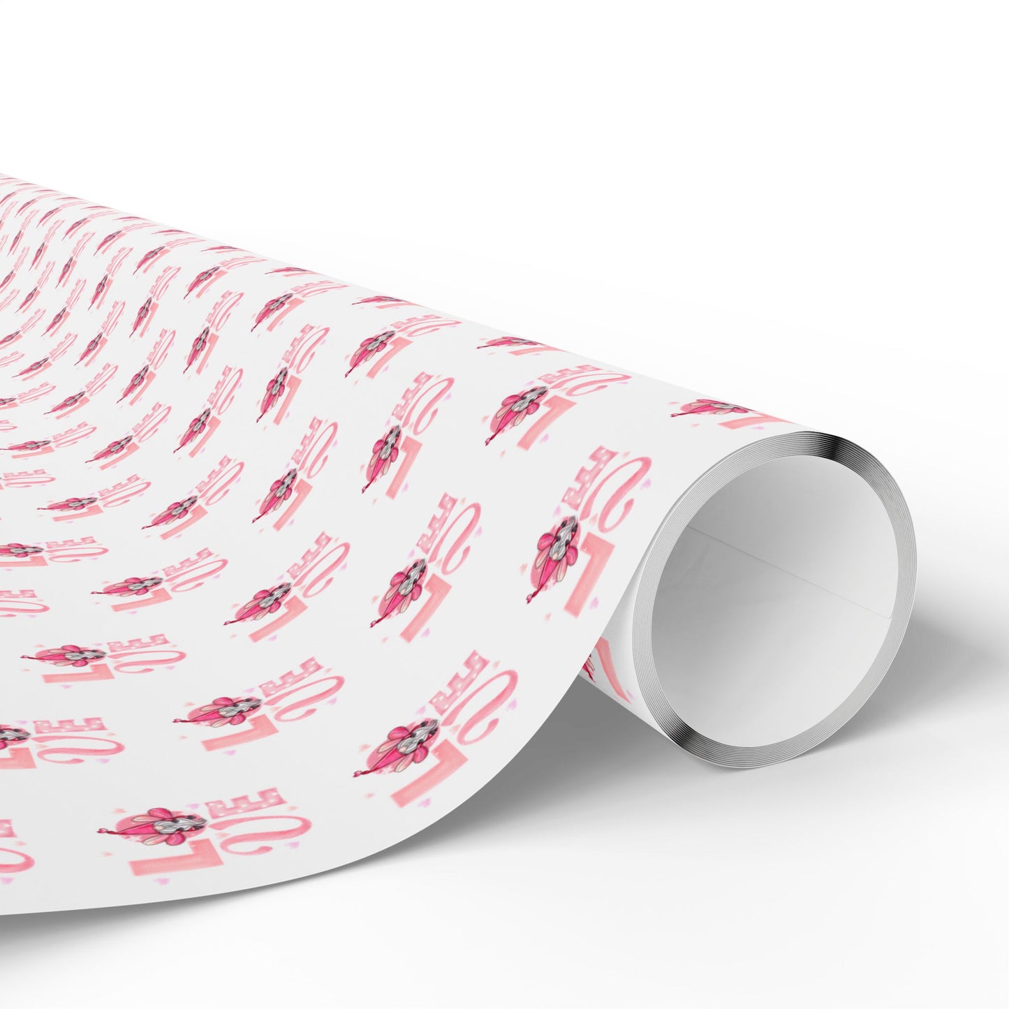 Wrapping Paper Roll — Pink Floral “Love” Pattern Gift Wrap for Valentine’s Day & Weddings