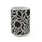 15oz Ceramic Mug — Black Floral Embossed Pattern, Elegant Botanical Coffee Cup