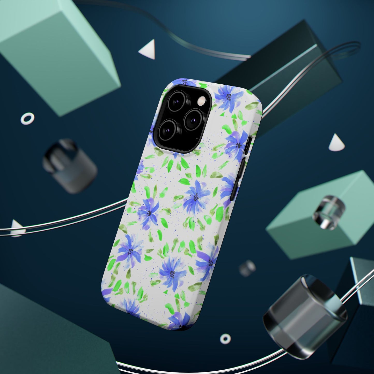 Floral Blue Watercolor Phone Case — Magnetic Impact-Resistant