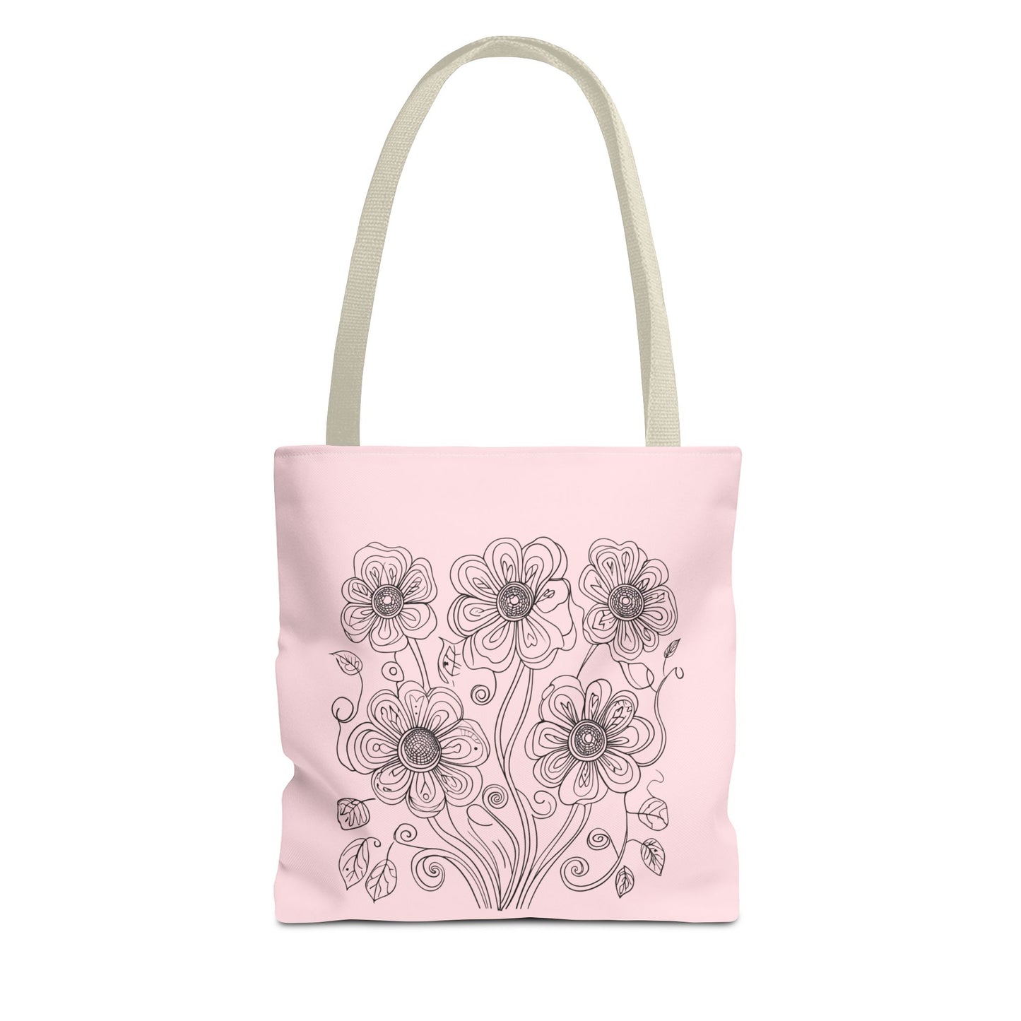 Floral Doodle Pink Tote Bag — Hand-Drawn Flower Design