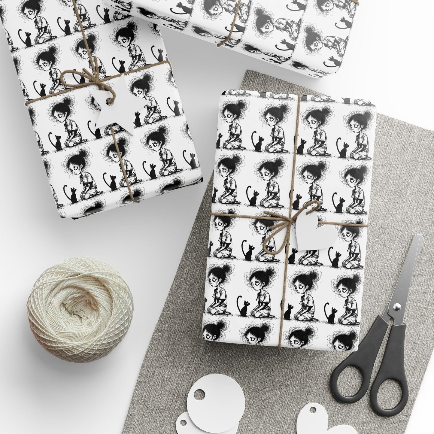 Wrapping Paper Roll — Black & White Repeating Eye Pattern