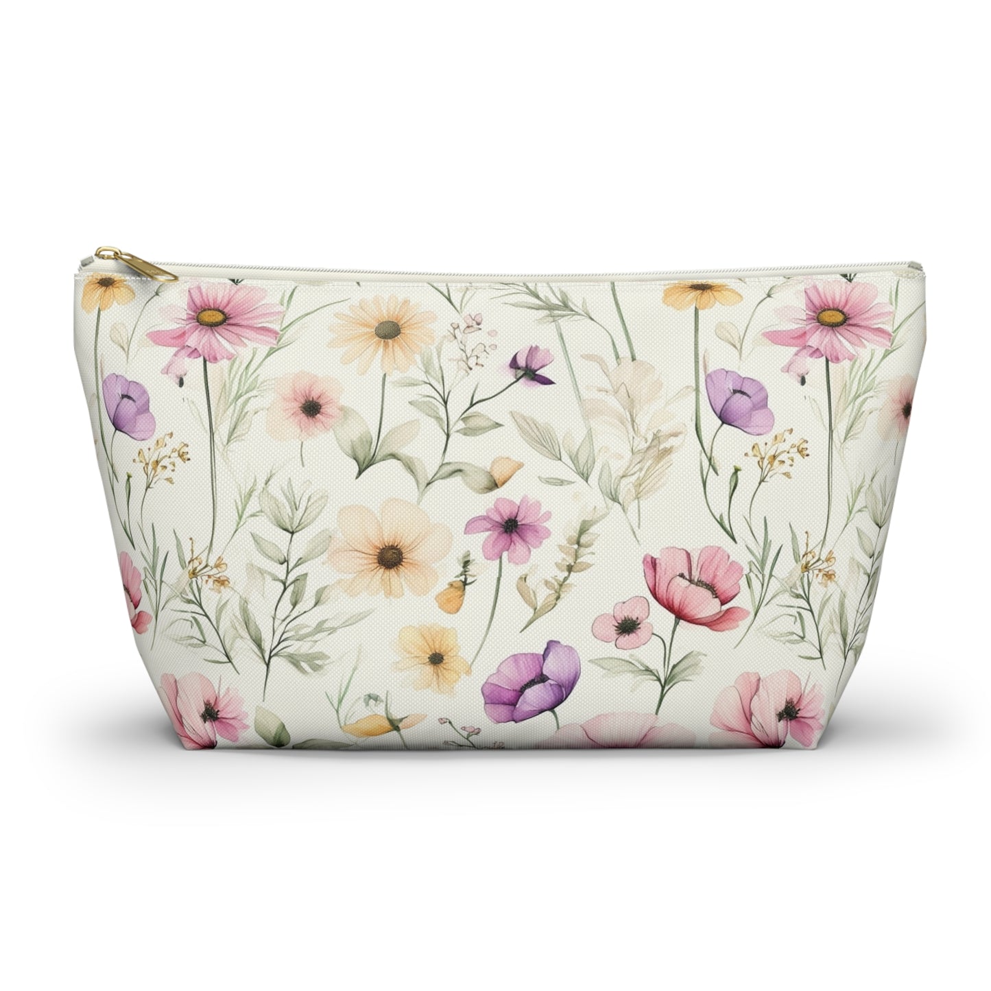 Floral Spring Makeup Pouch — Watercolor Wildflower Accessory Bag